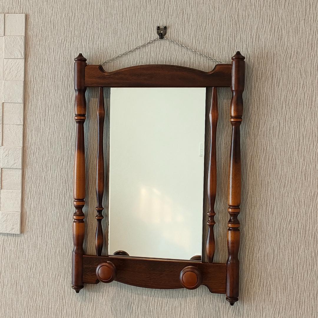 〈美品〉アンティーク　ウォールミラー　フック付き　鏡付きハンガーラック