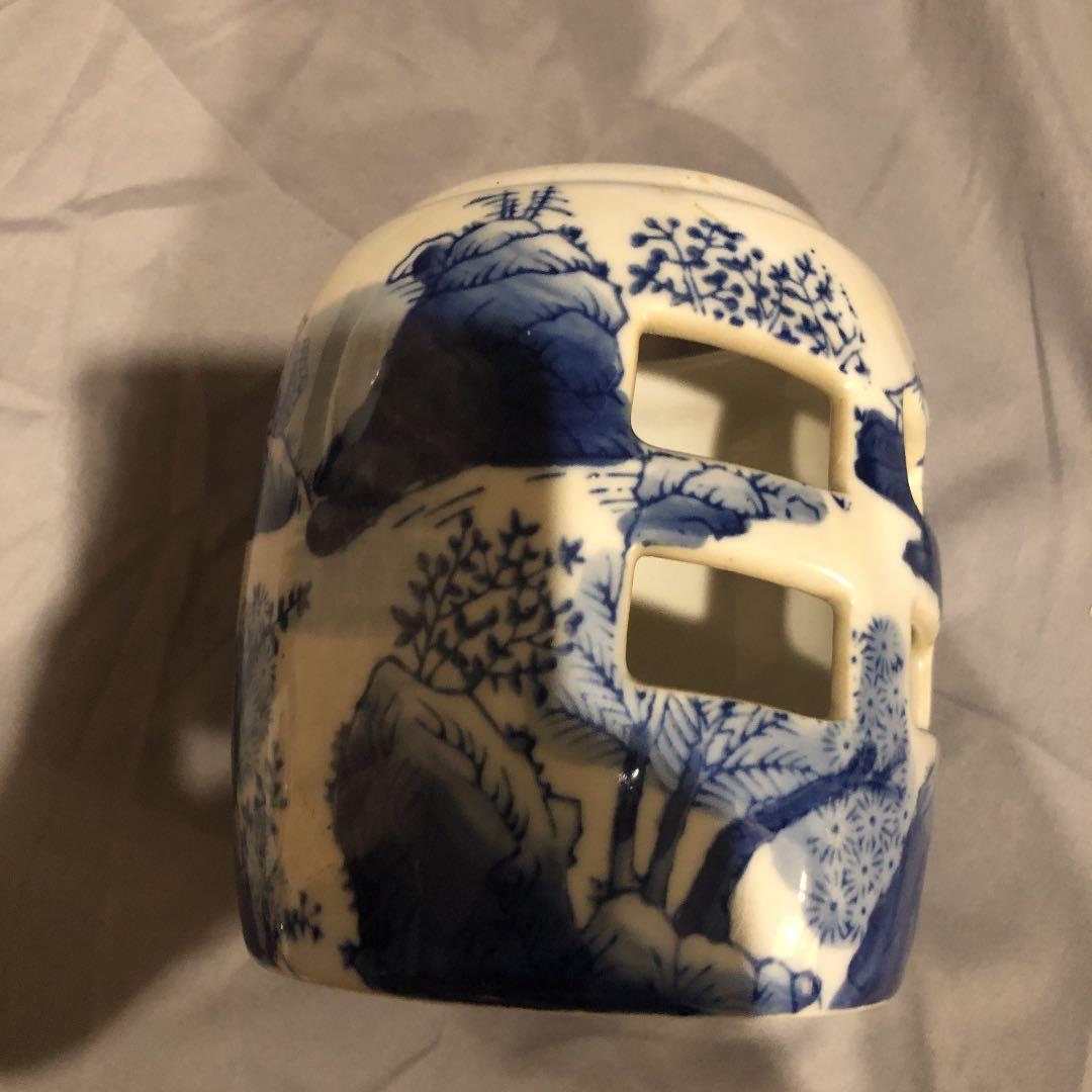 帽筒　帽子筒　染付 風景図 山水図　植木カバー　ビンテージ