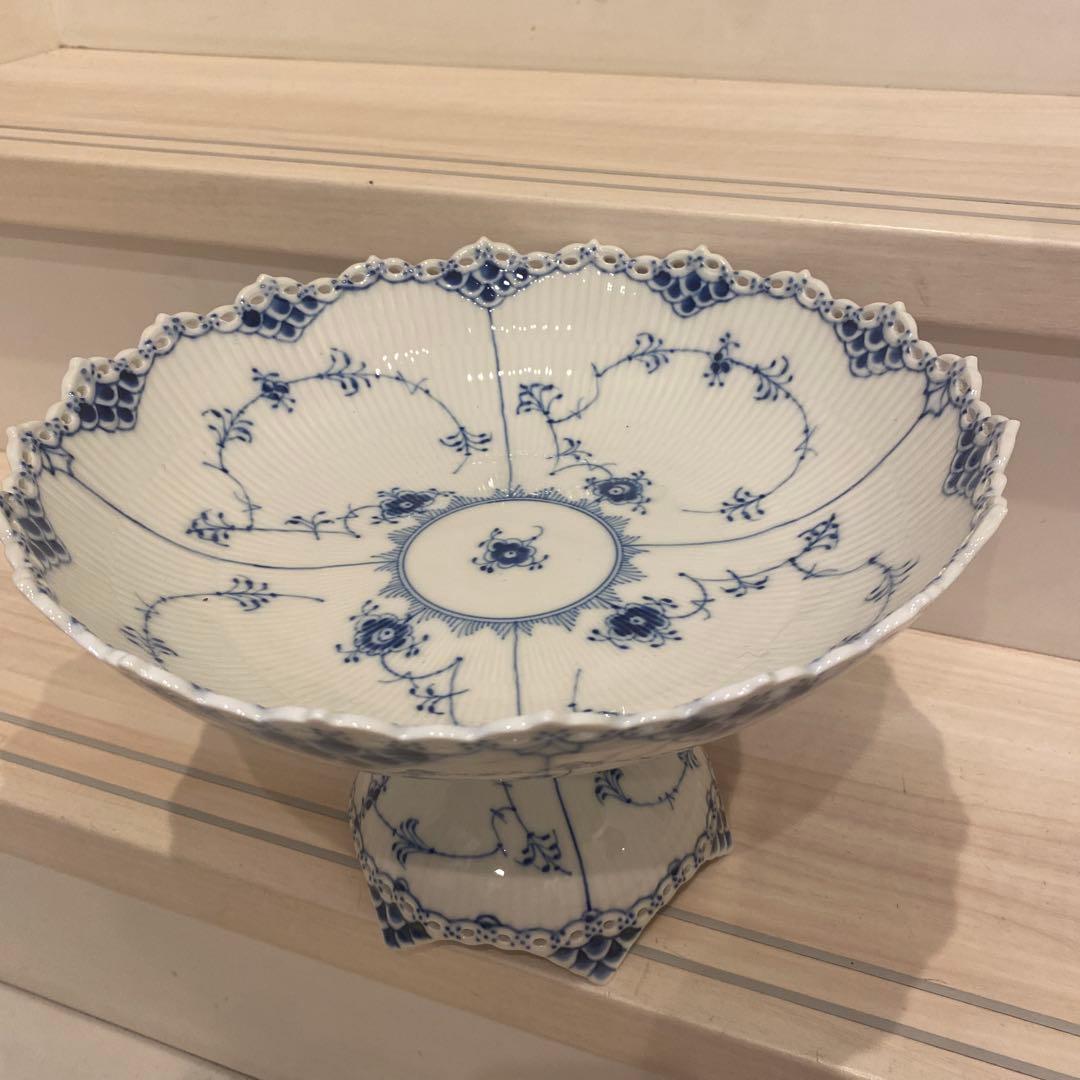【美品】ロイヤルコペンハーゲン　ブルーフルテッド　フルレース　コンポート1022