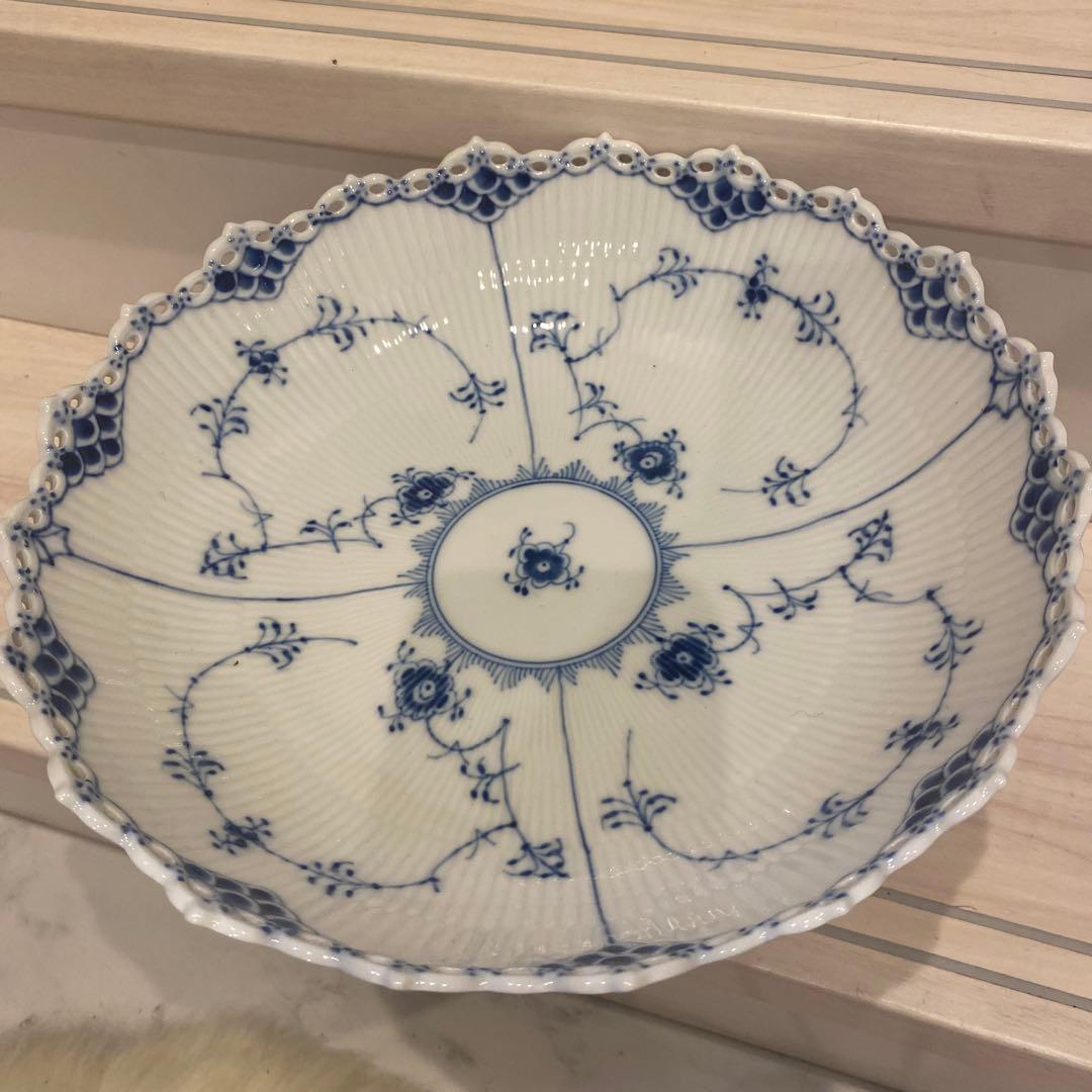 【美品】ロイヤルコペンハーゲン　ブルーフルテッド　フルレース　コンポート1022