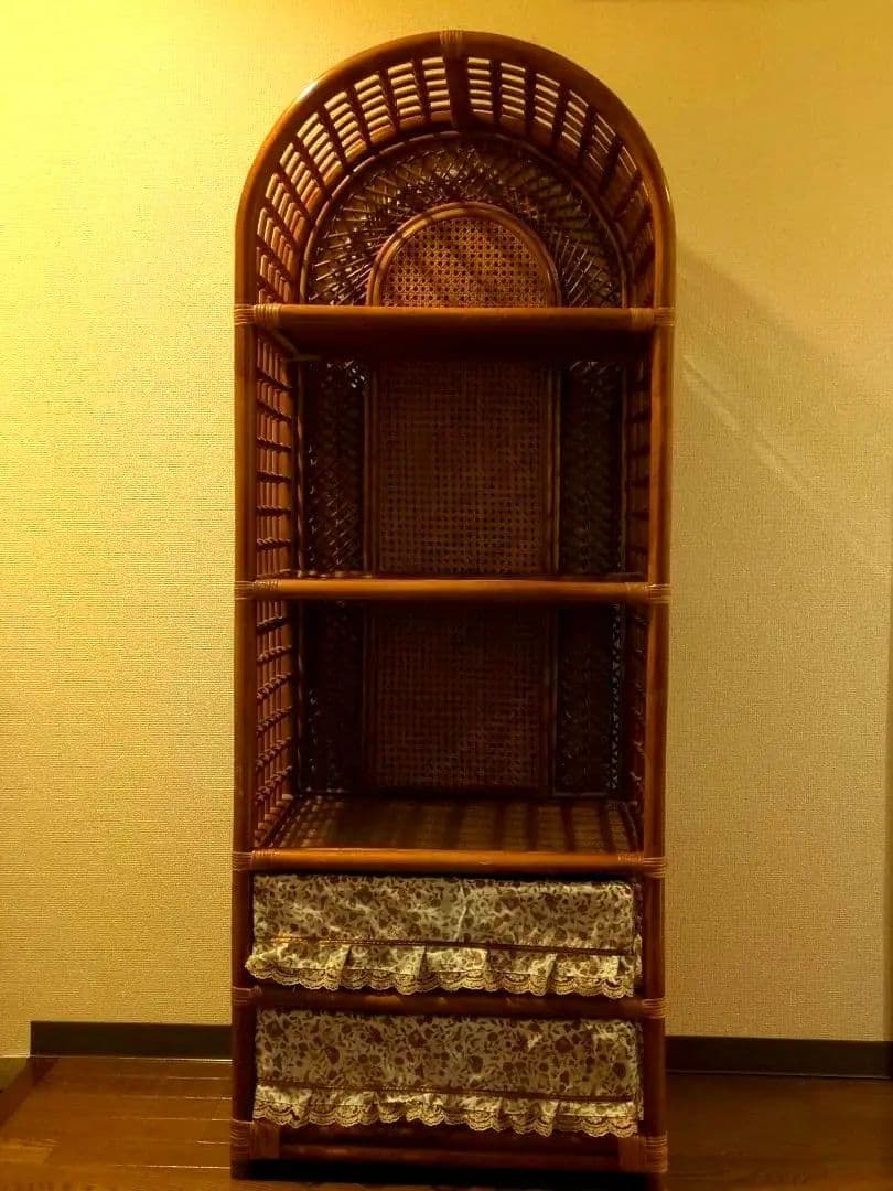 ヴィンテージ アーチラタンラック オープンラック 籐家具 収納 ナチュラル