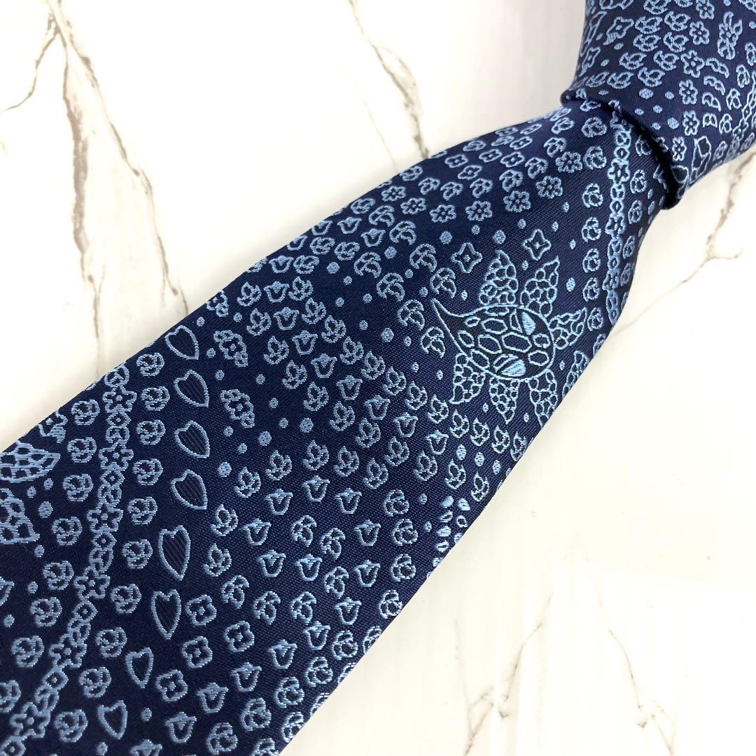未使用級　ブルガリ　ネクタイ　ペイズリー柄　セッテピエゲ　ジャガード　ネイビー