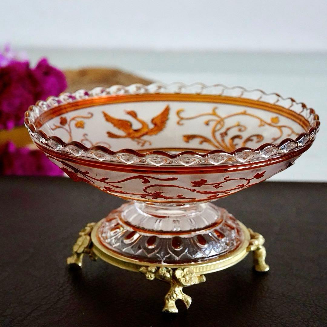 極希少オールドバカラBACCARATルネサンス ブロンズ脚付コンポート/ボウル