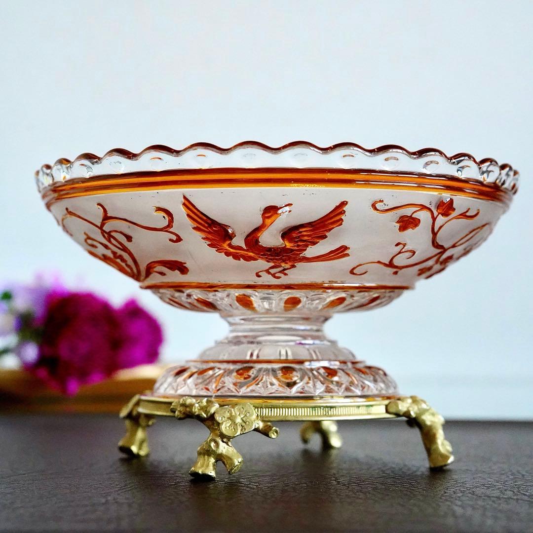 極希少オールドバカラBACCARATルネサンス ブロンズ脚付コンポート/ボウル
