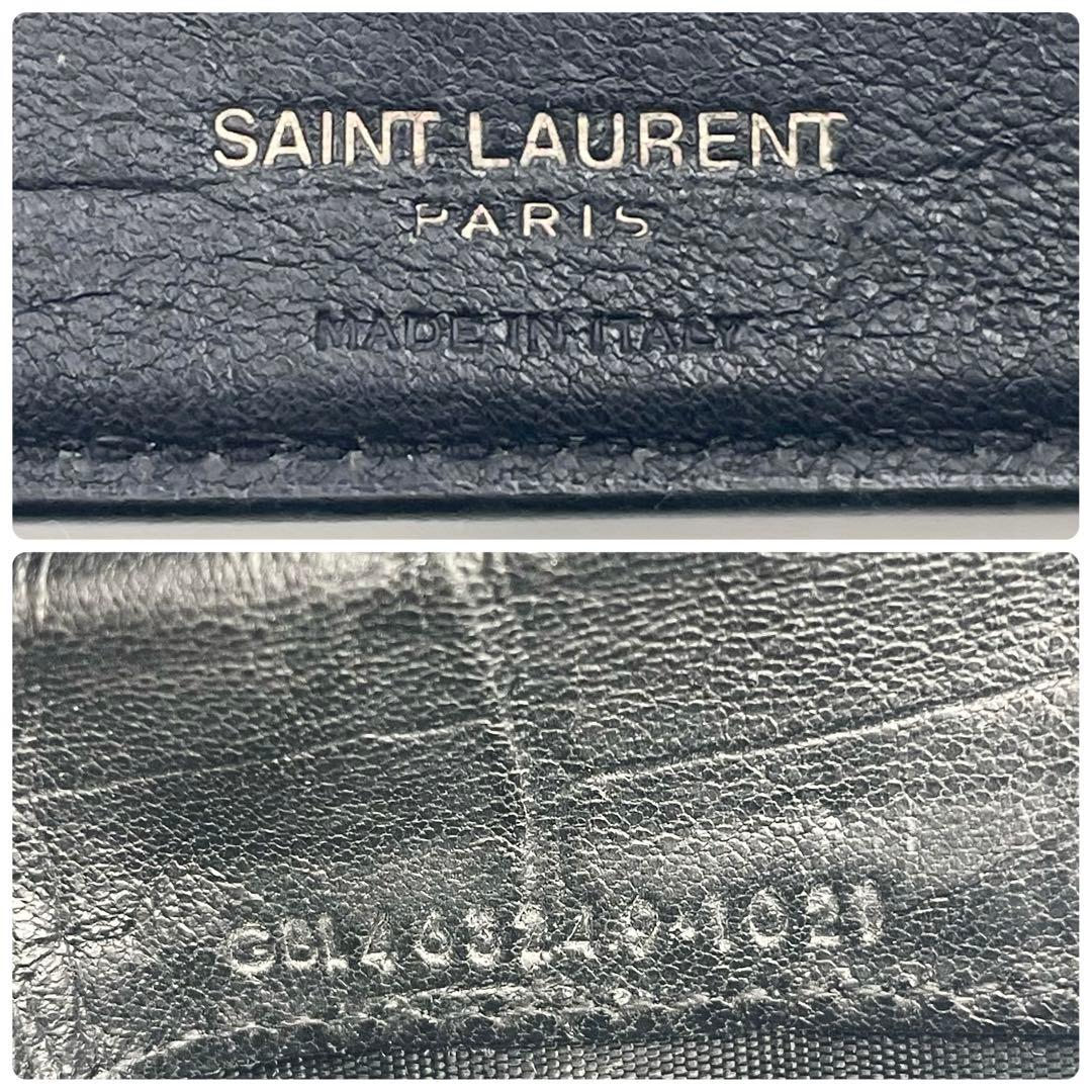 【美品】 SAINT LAURENT 折り財布 クロコ型押し YSL金具 黒