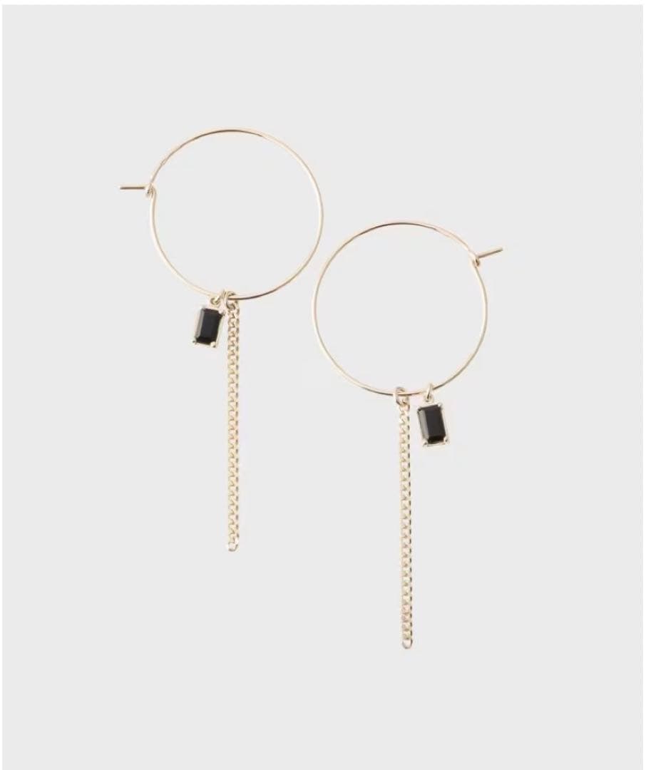 COCOSHNIK K10 カラーストーン (オニキス)フープピアス