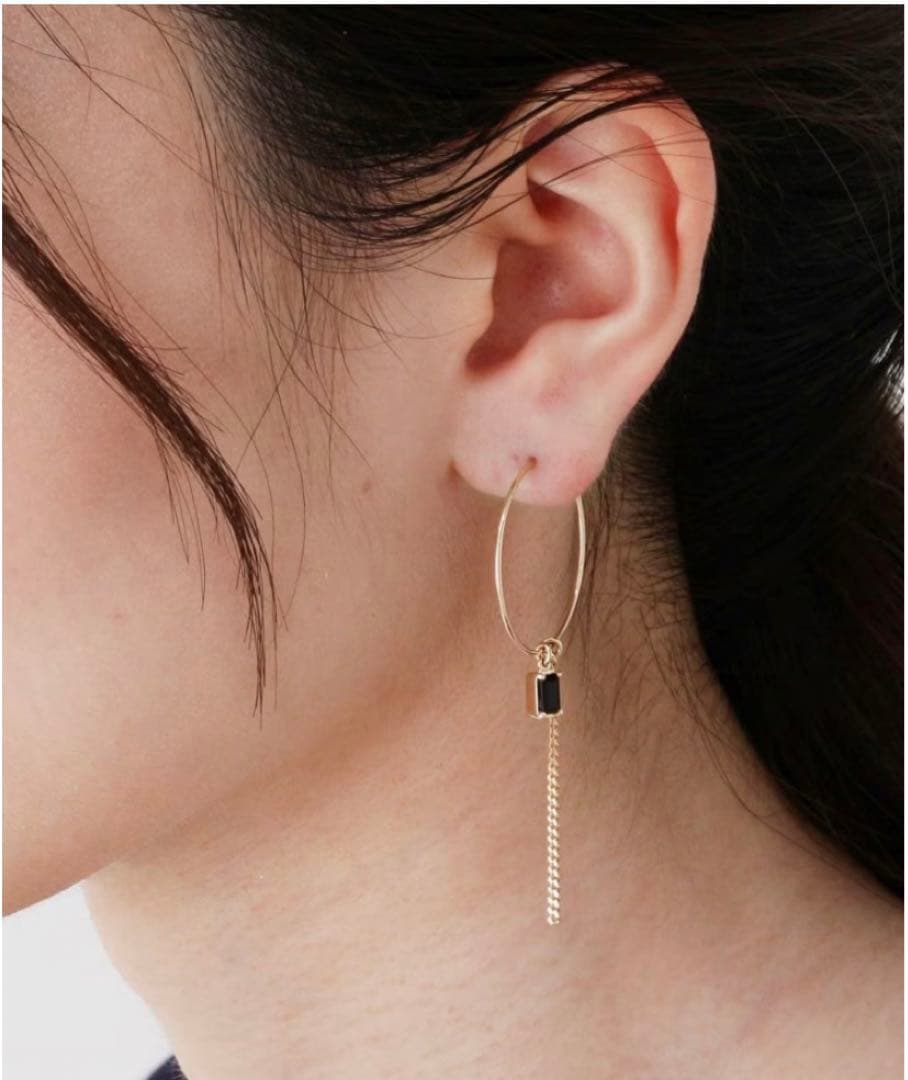 COCOSHNIK K10 カラーストーン (オニキス)フープピアス