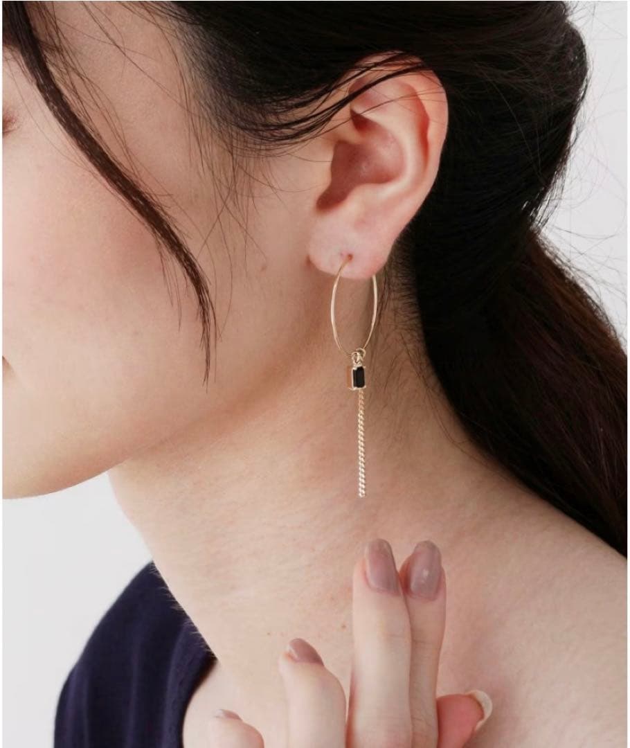 COCOSHNIK K10 カラーストーン (オニキス)フープピアス