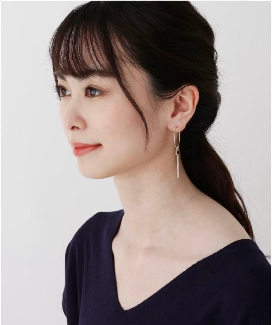 COCOSHNIK K10 カラーストーン (オニキス)フープピアス