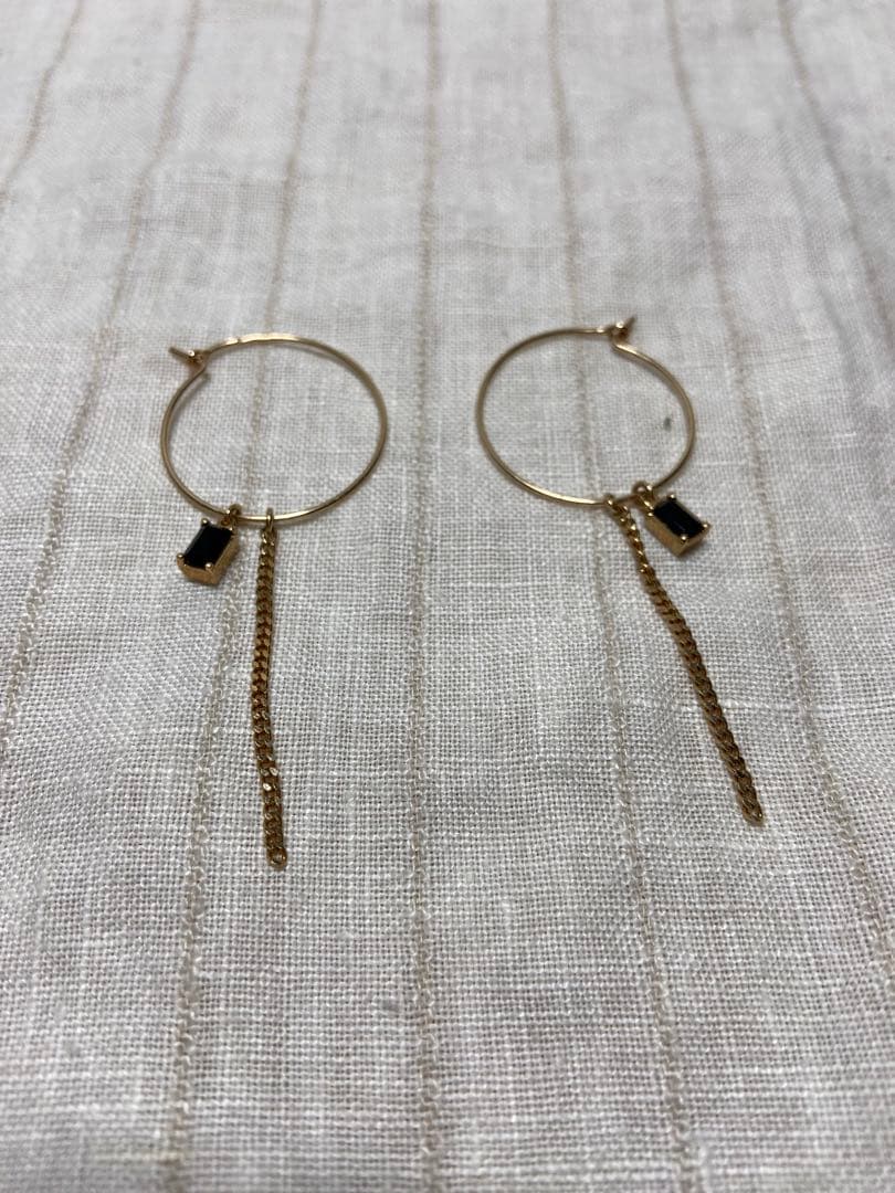 COCOSHNIK K10 カラーストーン (オニキス)フープピアス