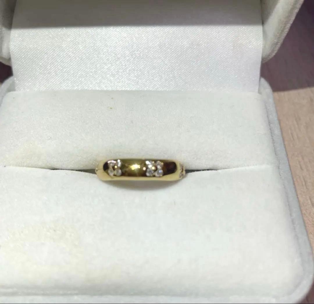 18金　超かわいい　花柄　ダイヤ　リング