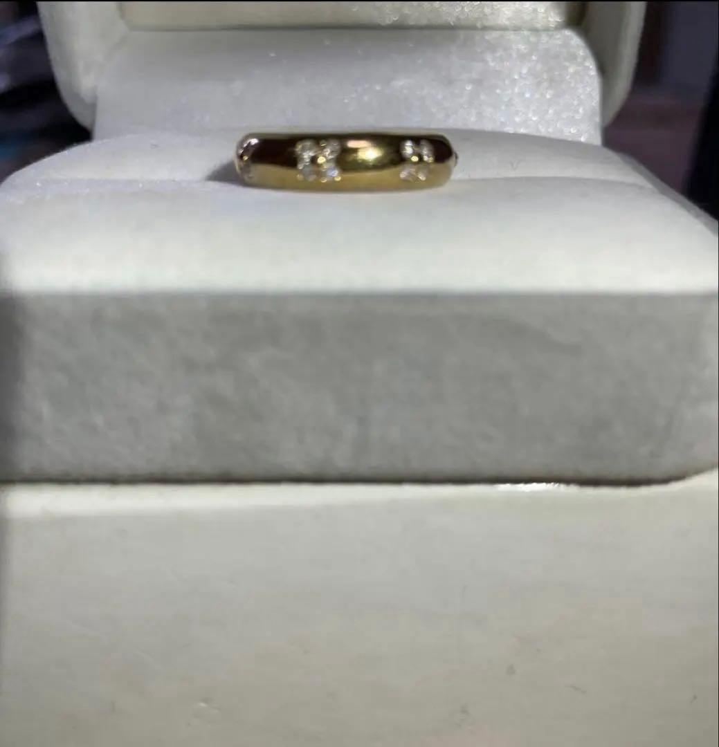 18金　超かわいい　花柄　ダイヤ　リング