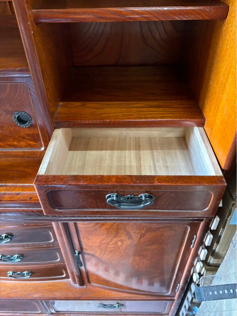 和茶箪笥　和茶タンス　高級　和家具　日本製　アンティーク　昭和レトロ　ガラス戸