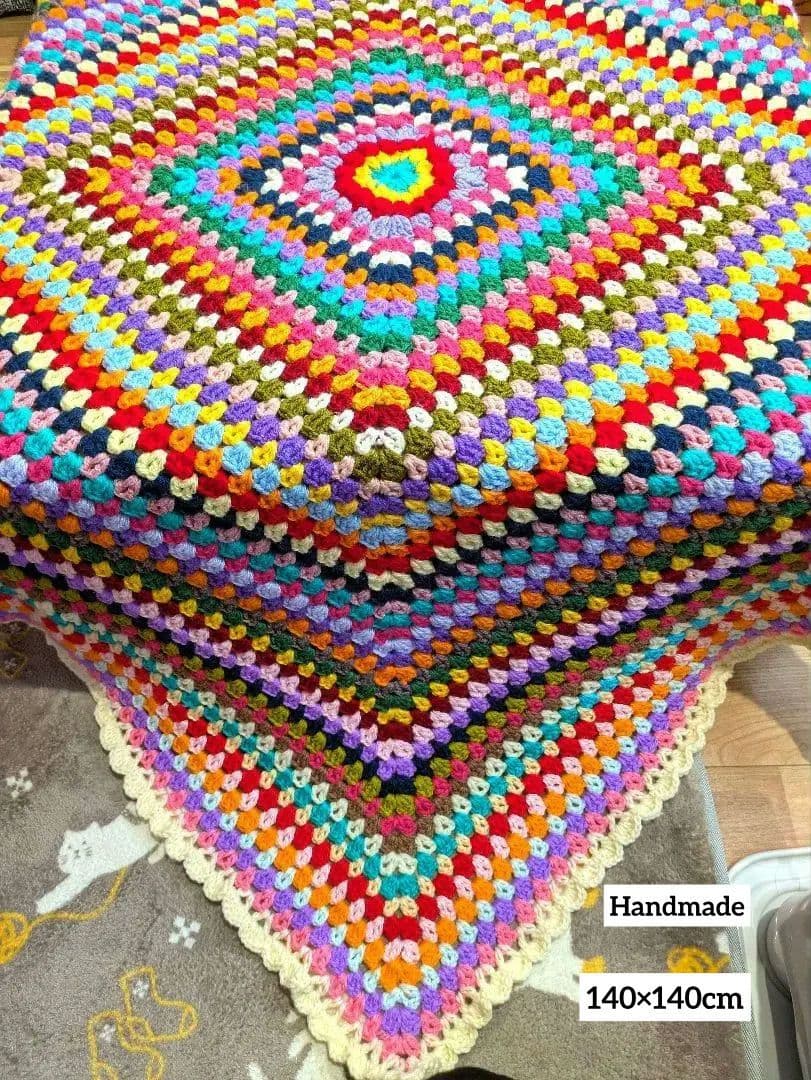 手編み　マルチカバー　ブランケット　レトロポップ　アジアン雑貨　キャンプ用品