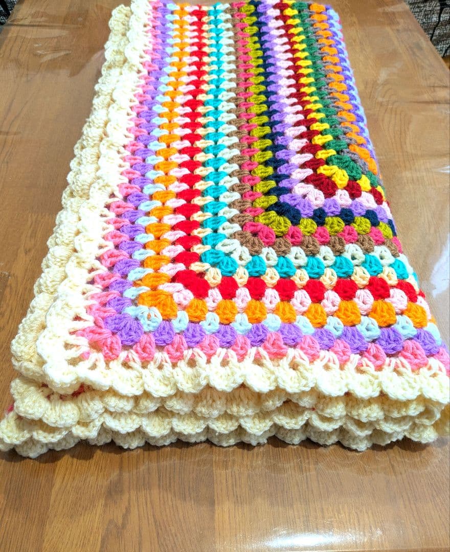 手編み　マルチカバー　ブランケット　レトロポップ　アジアン雑貨　キャンプ用品