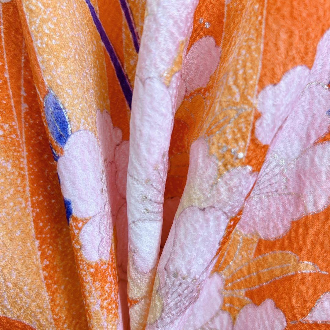 フルセット　七五三　7歳女の子　オレンジ地　桜　孔雀　52397