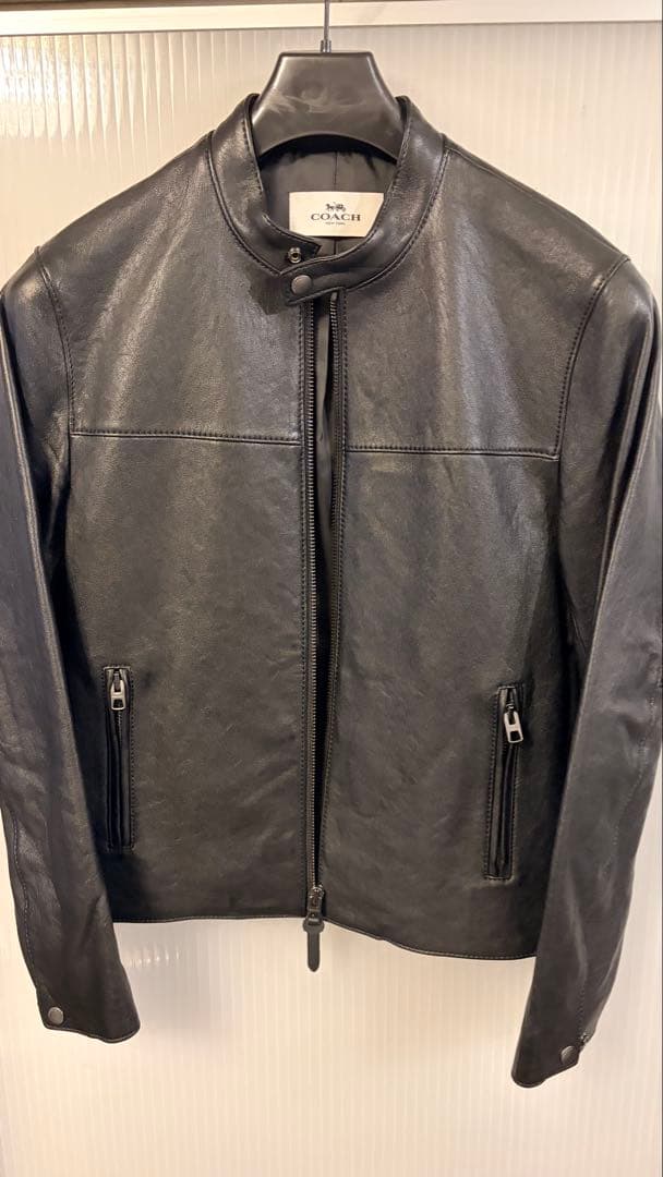 COACH 黒 レザージャケット 保管用カバー付き