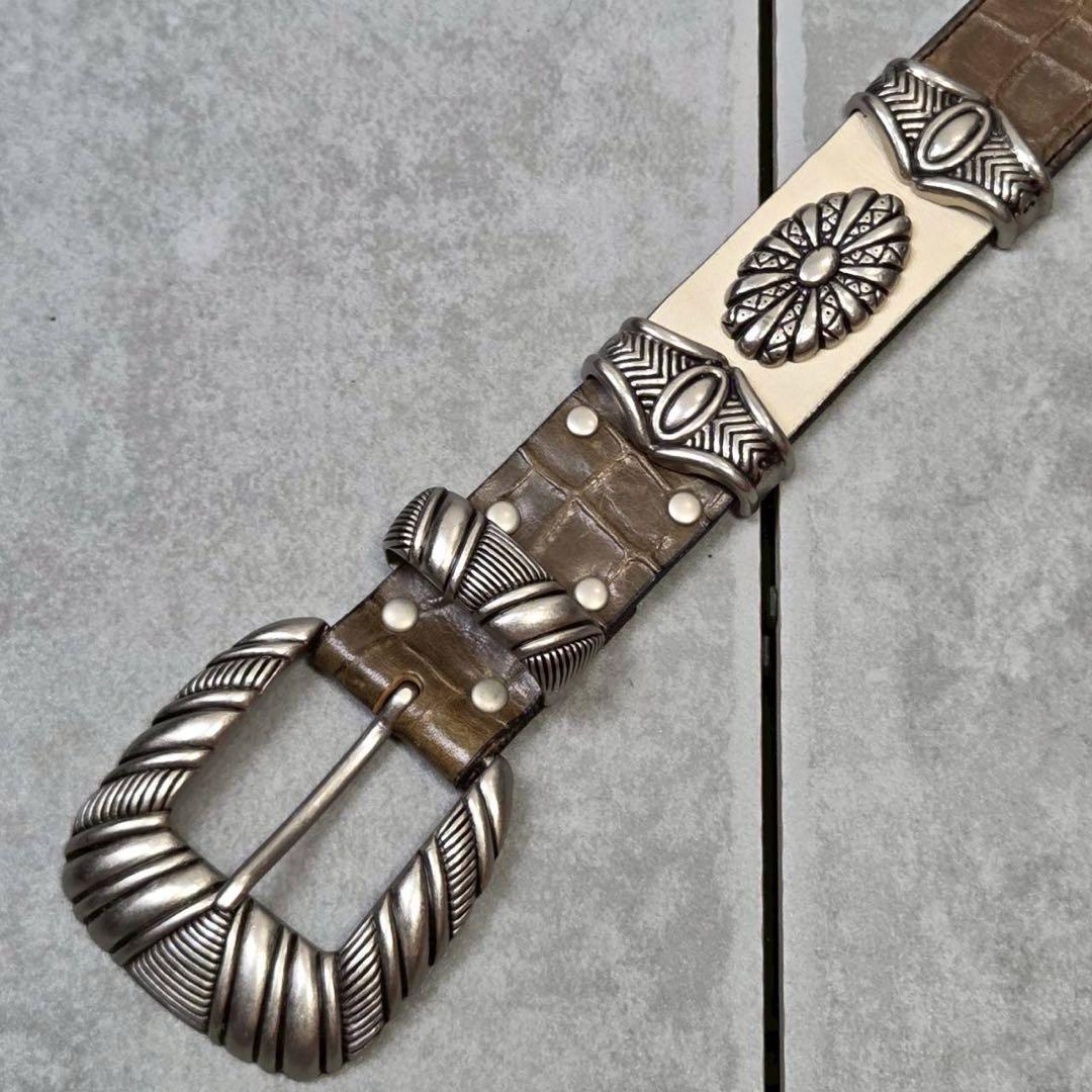 希少 美品 TORNADO MART クロコ ウエスタンベルト レザー スタッズ