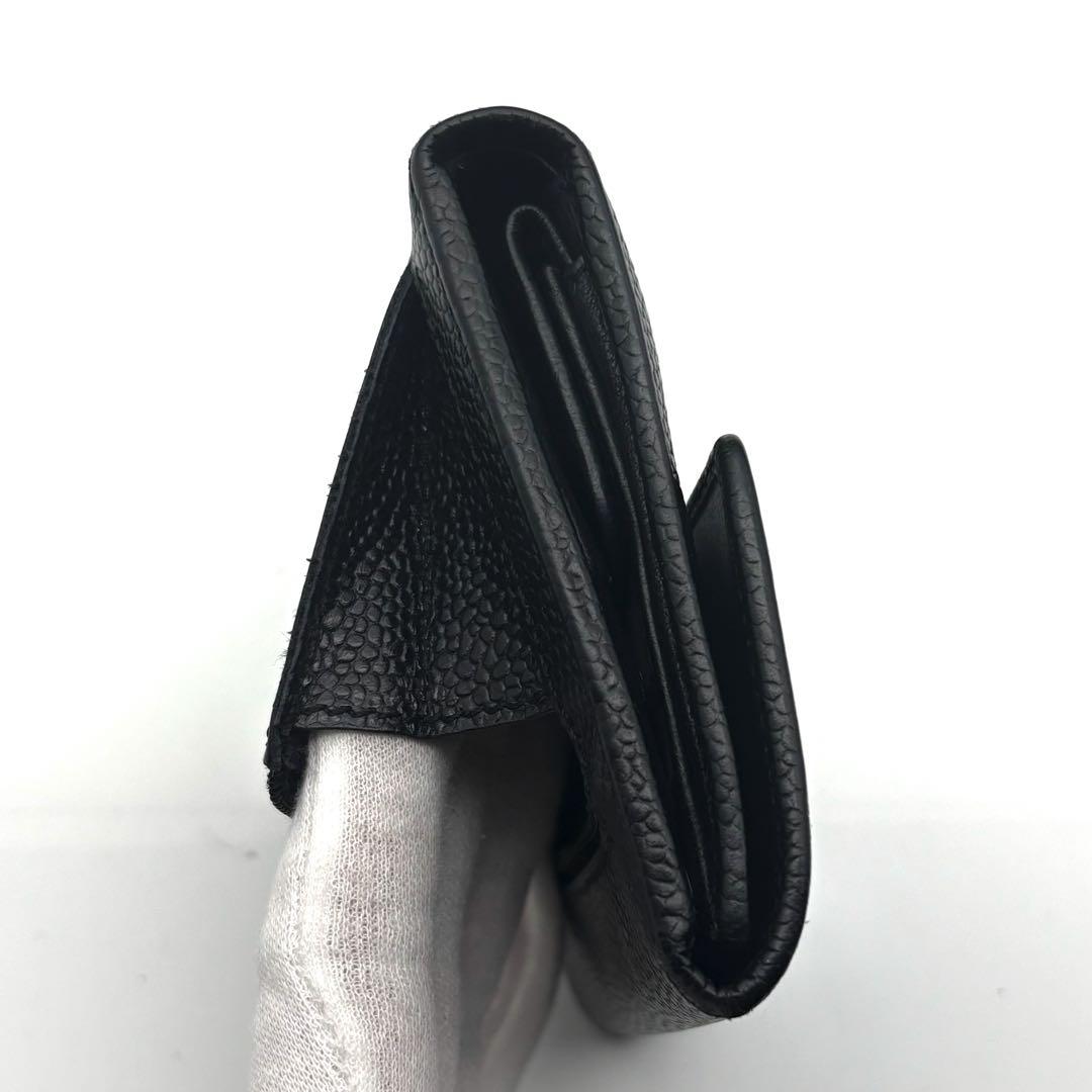 【美品✨レア】シャネル 財布 ココステッチ キャビア 三つ折 コンパクト