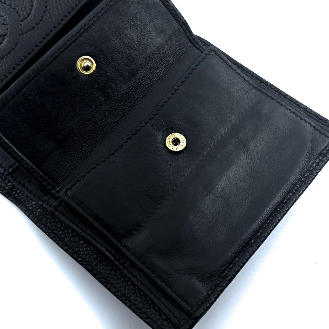 【美品✨レア】シャネル 財布 ココステッチ キャビア 三つ折 コンパクト