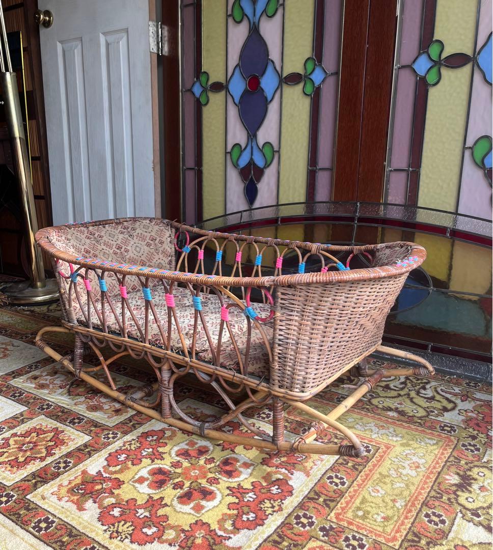 ゆりかご バスケット カゴ インテリア 昭和レトロ 当時物 アンティーク
