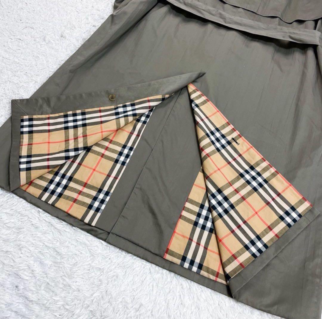 【美品】バーバリー ステンカラーコート ノバチェック ベルト カーキ Mサイズ