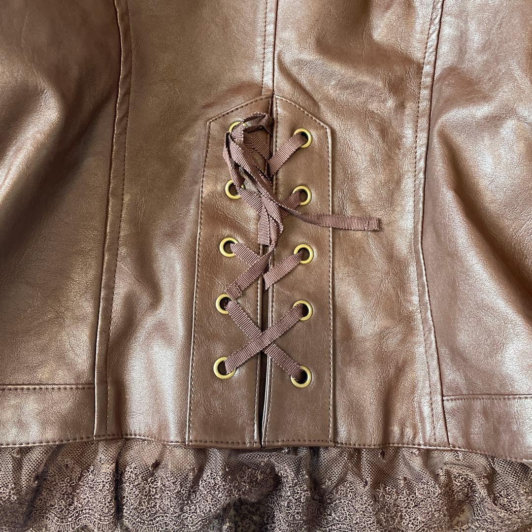 アクシーズファム　y2k ギャル　フリル　ブラウン　レザー　ショートジャケット