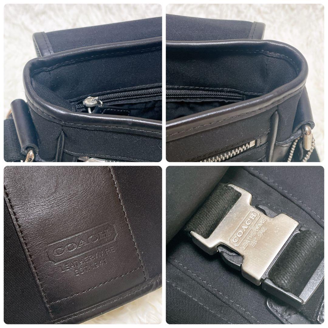 美品✨コーチ　メッセンジャーバッグ　キャンバス　レザー　黒　斜め掛け　A4収納可