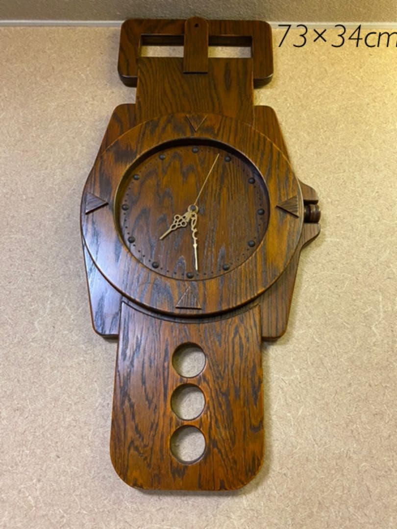 ハンドメイド　腕時計型　壁掛け時計　木製　彫刻　天然木