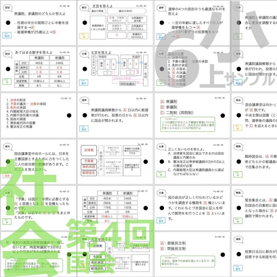 中学受験【6年上 社会 全セット1-17回】暗記カード 予習シリーズ 組分け