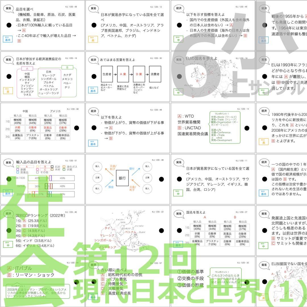 中学受験【6年上 社会 全セット1-17回】暗記カード 予習シリーズ 組分け