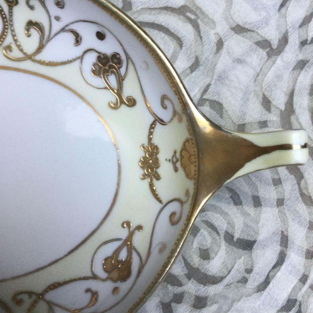 オールドノリタケ　金色装飾のオーバル皿、金点盛り