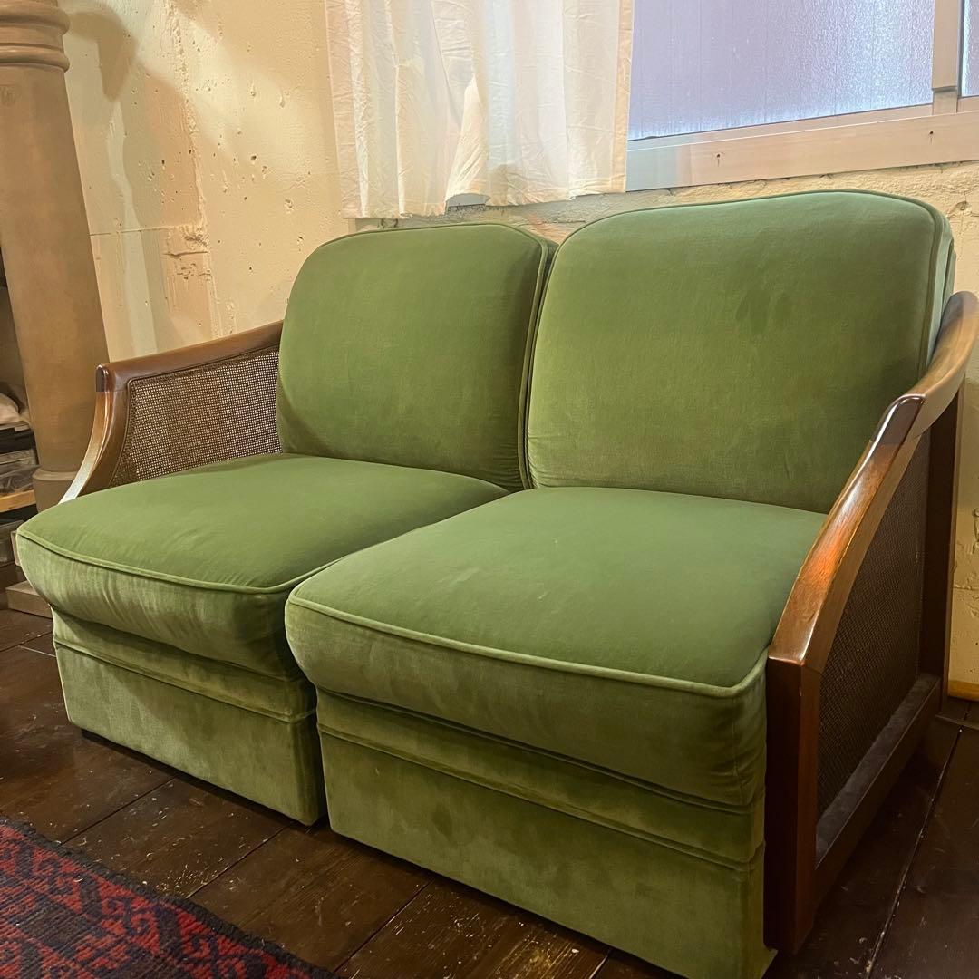 maruni 地中海 2人掛けソファ ウッドフレーム ラタン ベロア マルニ