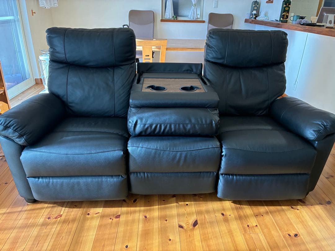 リクライニング3人掛けソファ 黒