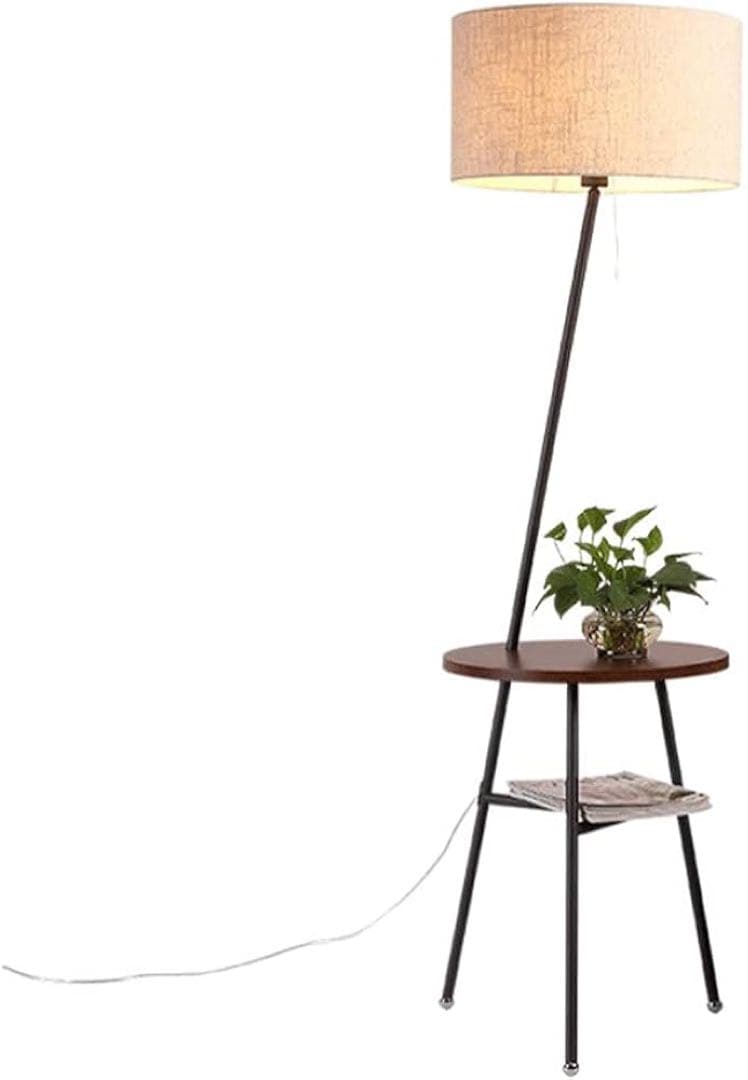 モダン フロアスタンド 照明 サイドテーブルフロアランプ リネンシェード付き