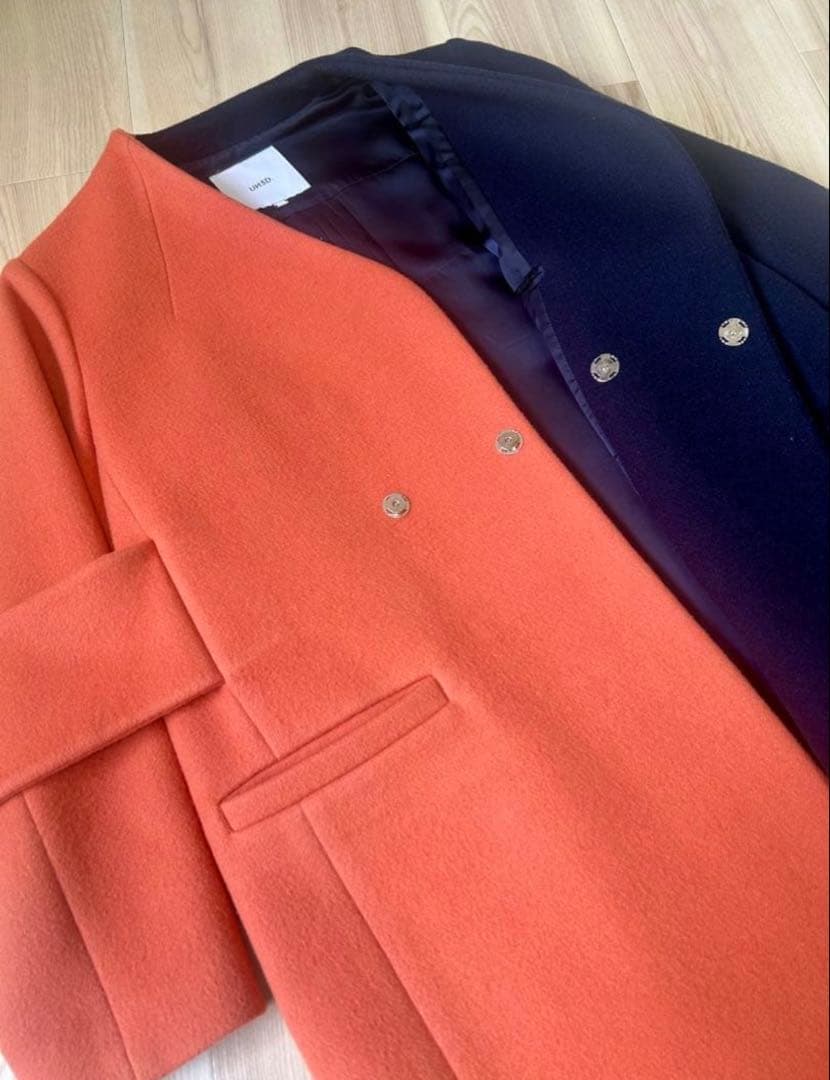 UN3D. アンスリード バイカラーアシンメトリーコート オレンジ×ネイビー
