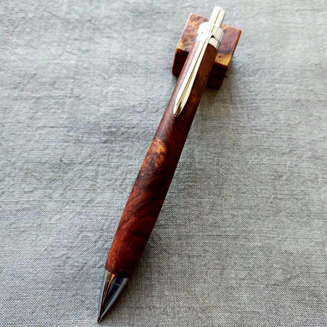 ローズウッド瘤　ハンドメイド　木軸シャープペン　0.5mm　天然木　シルバー