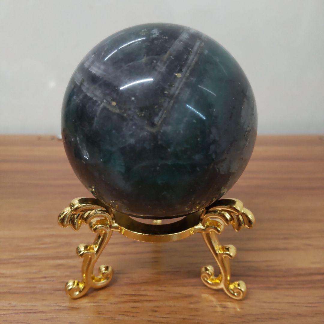 天然石　パイライトインフローライト(ギャラクシーフローライト)　スフィア台座付き