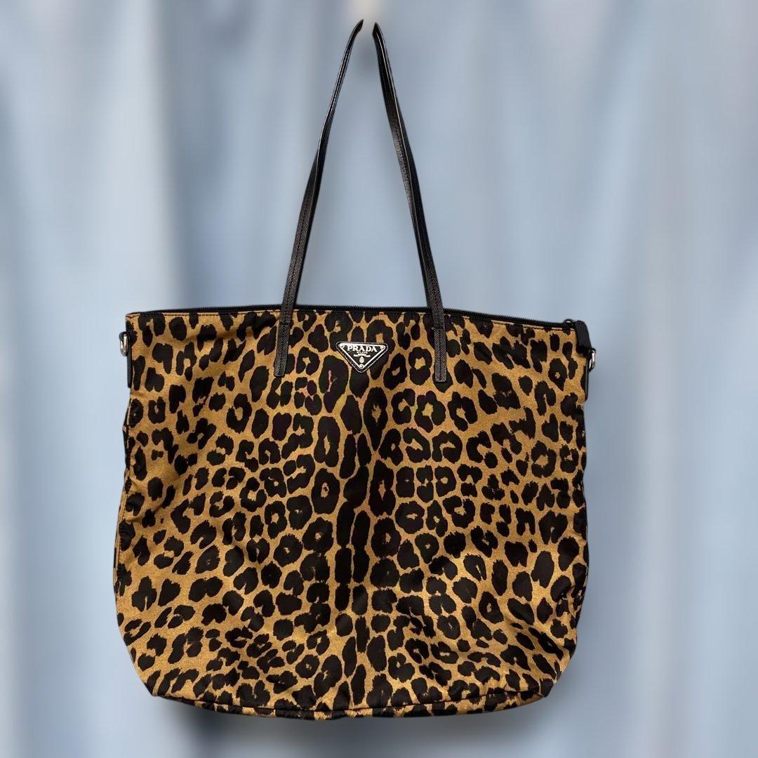 【美品‼️】PRADA プラダ　ナイロントートバッグ　レオパード柄