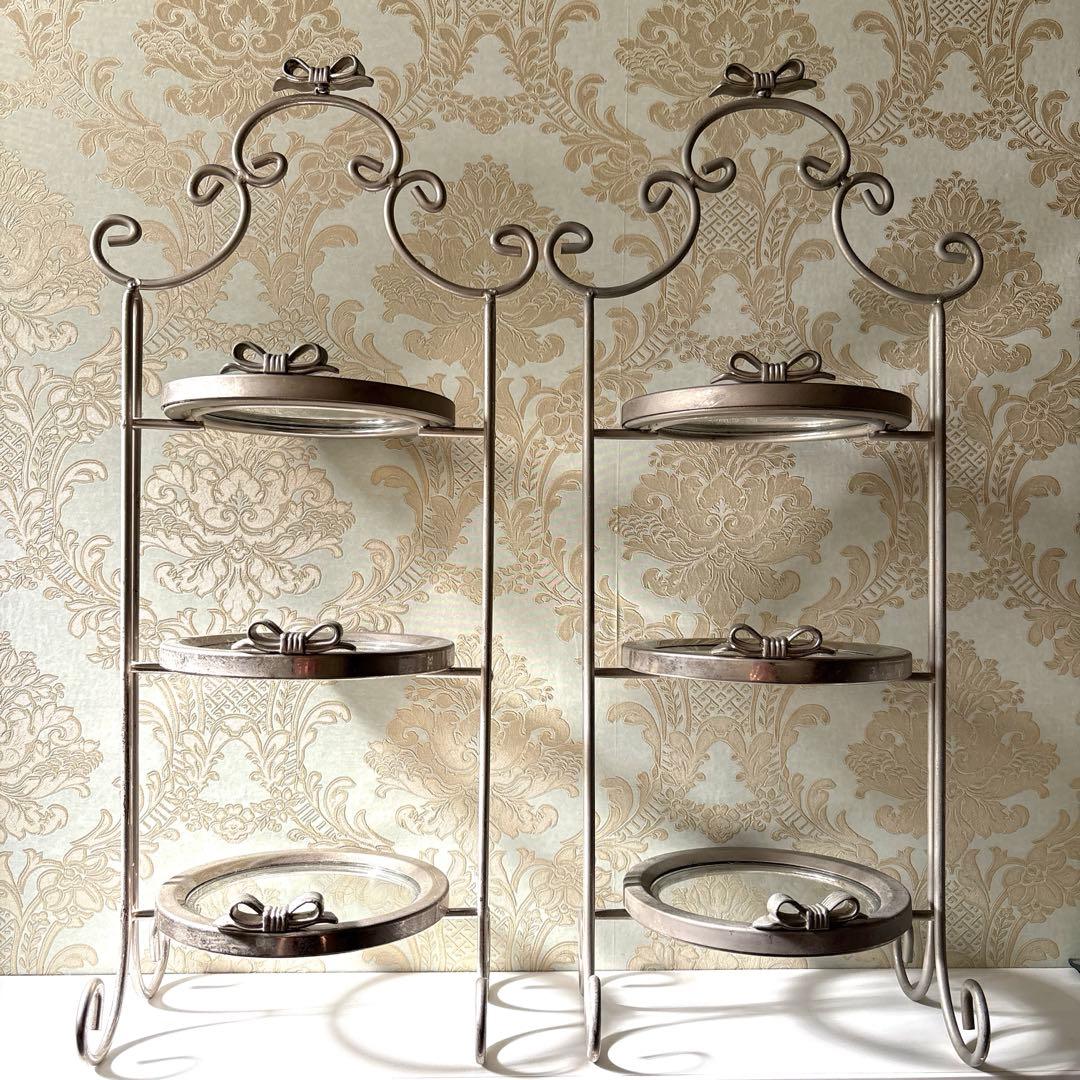 可愛い♡リボン小物3段トレイ(シルバー)セット