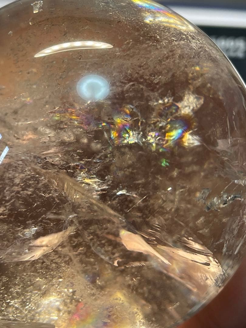 綺麗　高透明❣️天然石　 緑幽霊レインボーオーラ水晶 丸玉　スフィア 79.8ミリ