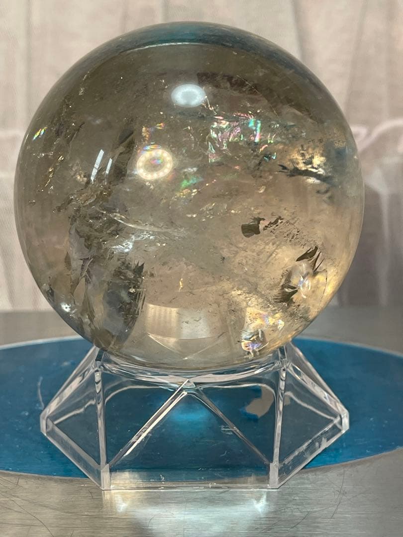 綺麗　高透明❣️天然石　 緑幽霊レインボーオーラ水晶 丸玉　スフィア 79.8ミリ