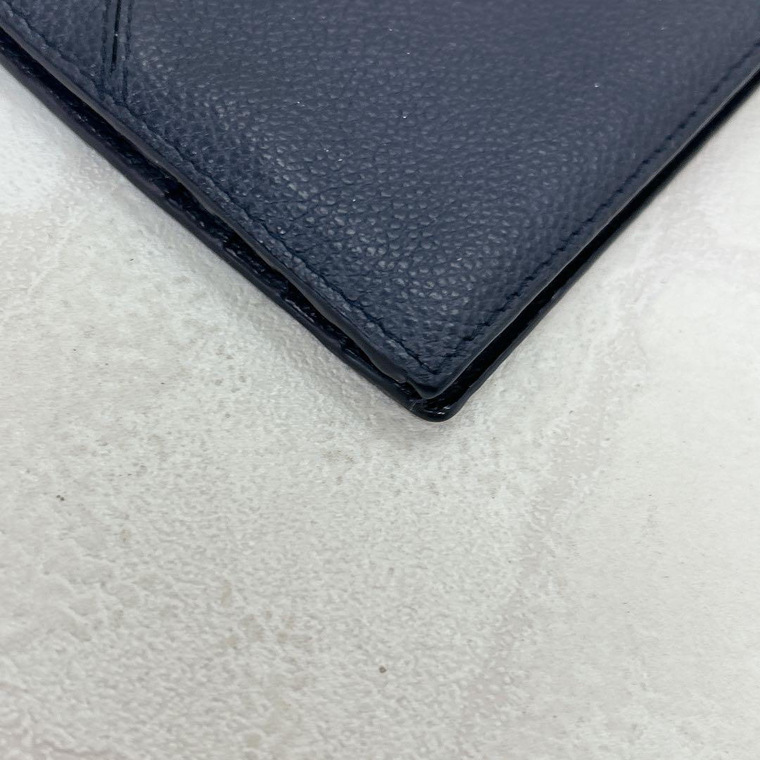 美品✨PRADAプラダ 折財布 財布 二つ折り 三角ロゴ シボ革 ネイビー