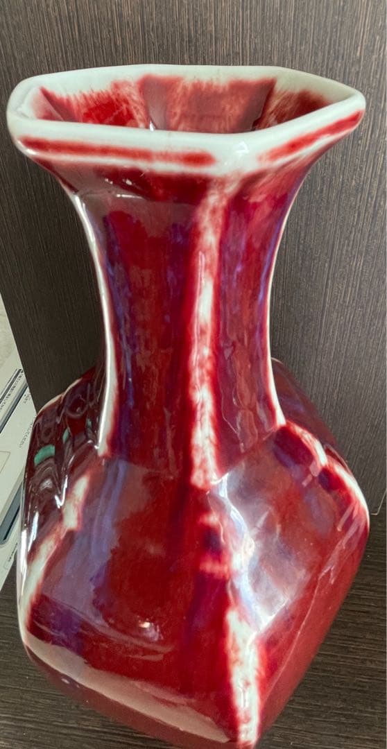 清 /赤珊瑚釉•紅釉花瓶［雍正年製］在銘/中国 古美術