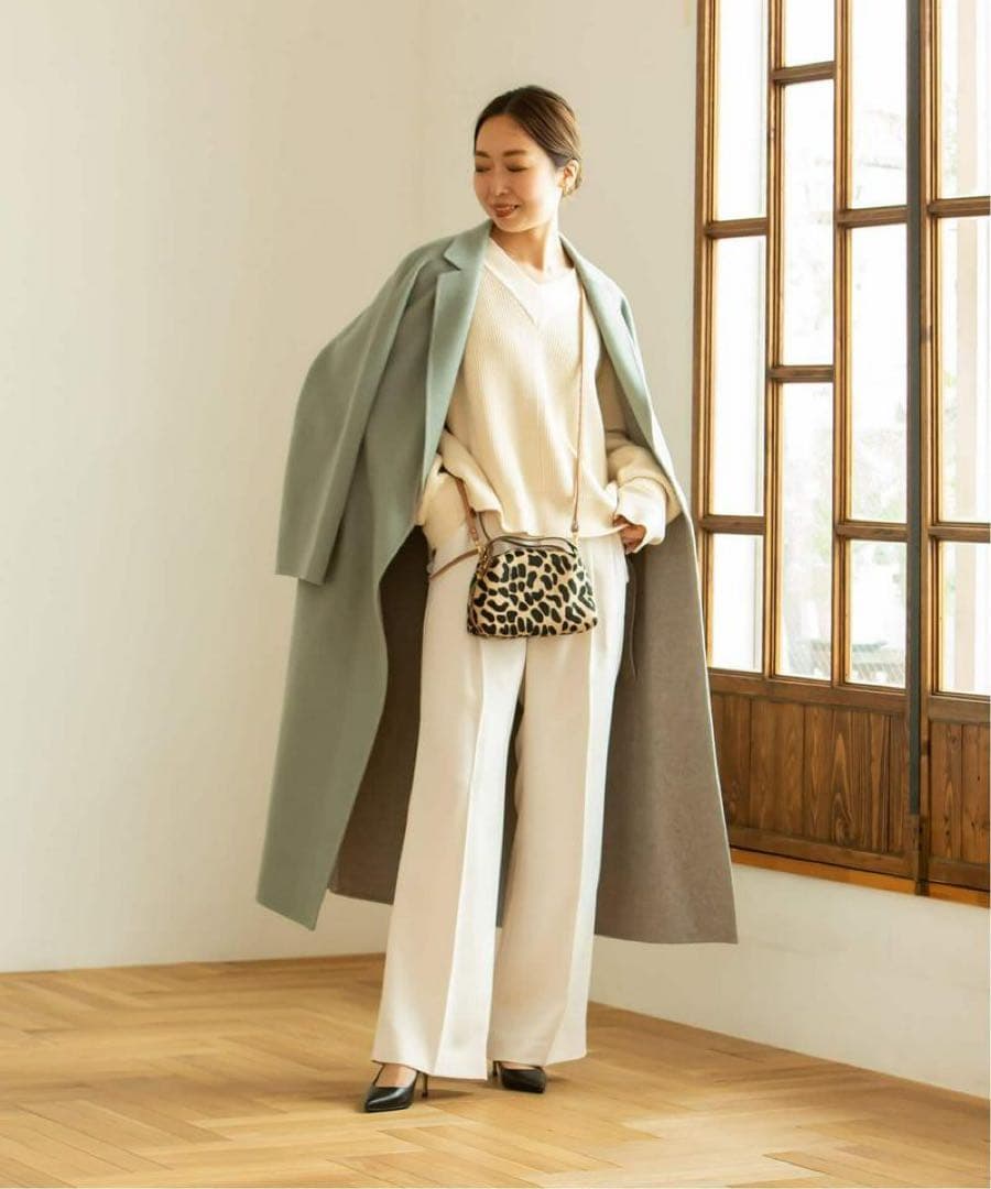 NOBLE 定価7万円 配色Iラインロングチェスターコート