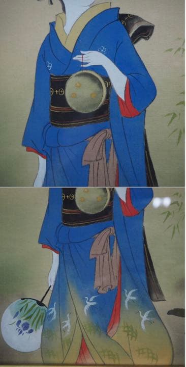 送料無料　時代物　絹本肉筆美人画　在銘