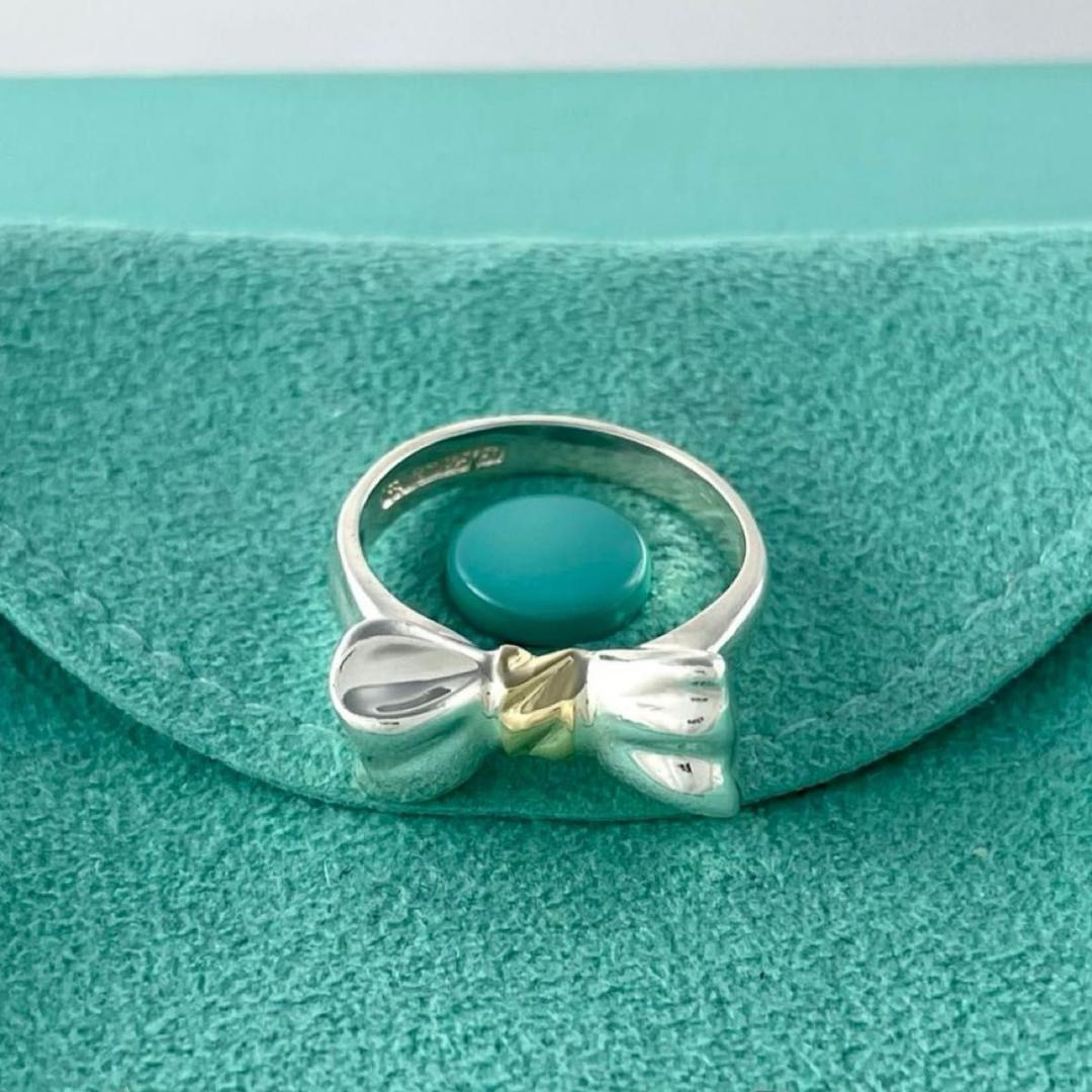 ティファニー 10号 リボン ボウ リング 925 750 コンビ P18fe