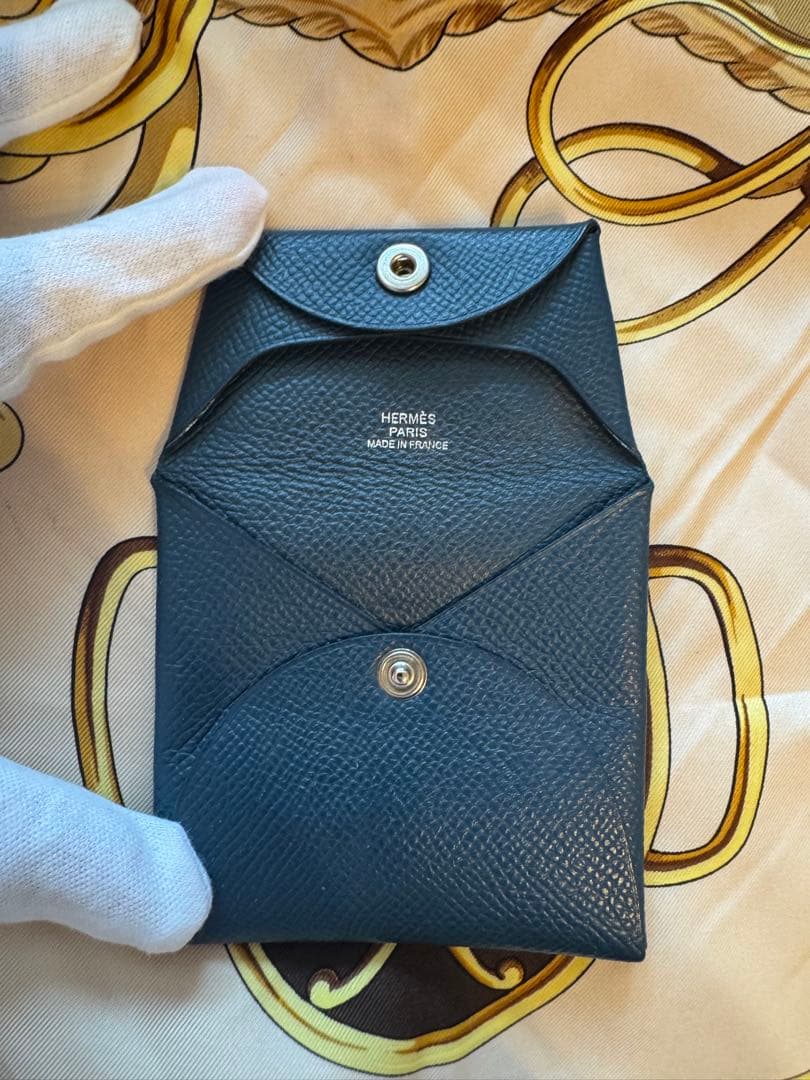 HERMES バスティア　ダークブルー レザー ケース