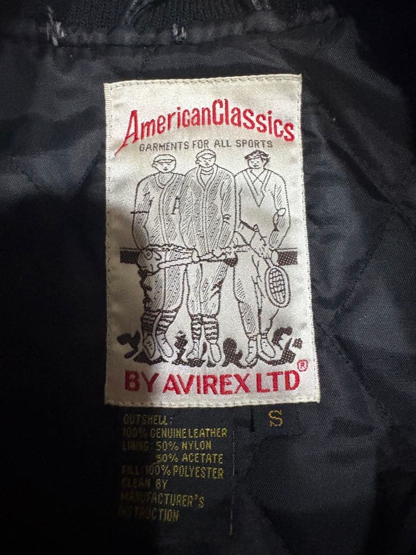 【美品】AVIREX ブラック S レザーボンバージャケット牛革
