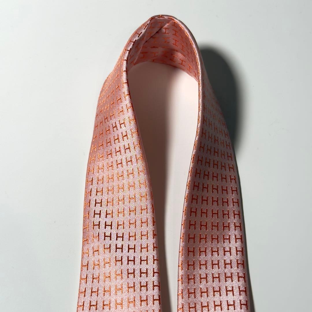 【極美品】 HERMES エルメス H柄 ファソネ オレンジ系 ネクタイ